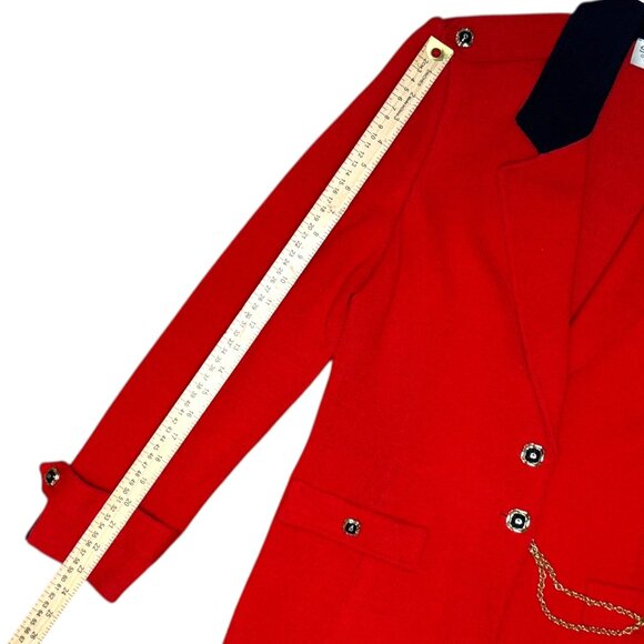 St John Collection Knit Blazer Red Gold Chain Navy Trim 10 Vintage Luxury Jacket - Picture 9 of 11